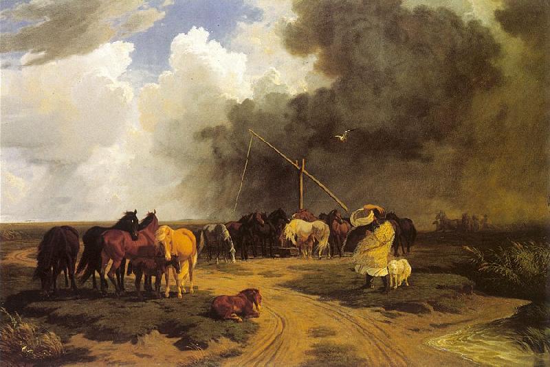 Lotz, Karoly Stud in a Thunderstorm oil painting picture